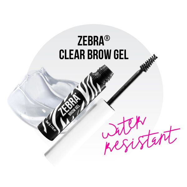 Zebra clear brow gel with applicator on a white background