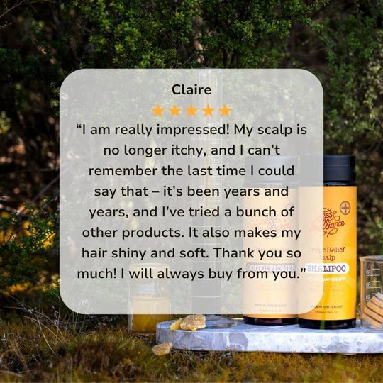 Product with a customer review displayed outdoors